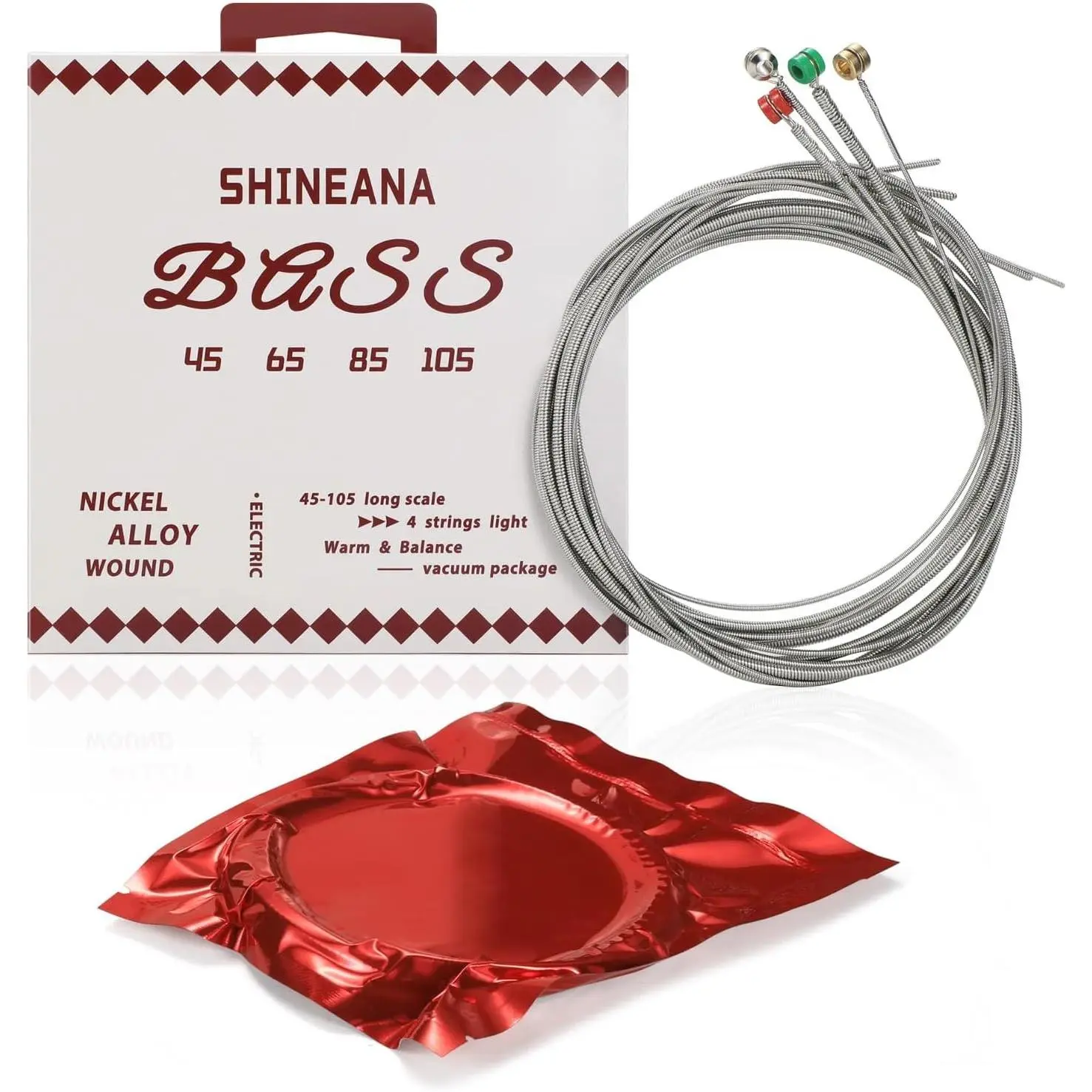 4-String Electric Bass Strings - Nickel Alloy  with  Hex Steel Core | Full Coated for Longevity | Vacuum Sealed (45-105 Medium) | Smooth Feel & Warm Tone (Light-coating)