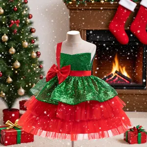 086 Children's Christmas red and green children's mesh princess dress Christmas role party performance costume