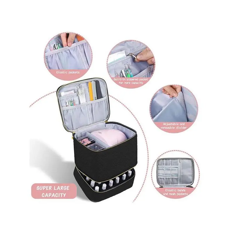 Double-Layer Quilted Nail Polish Bag, Portable Manicure Organizer, Zipper Cosmetic Storage Pouch, Multifunctional Makeup Bag for Women and Girls, Waterproof Cosmetic Bag Double-Layer Quilted Nail Polish Bag, Portable Manicure Organizer, Zipper Cosmetic Storage Pouch, Multifunctional Makeup Bag for Women and Girls, Waterproof Cosmetic Bag