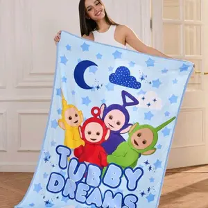 Teletubbies 1Pc Cute Blue Printed Flannel Blanket Soft And Warm Not Easy To Lose Hair Ideal For Sofa Bed Or Lunch Break Use. Note: size is 51*59