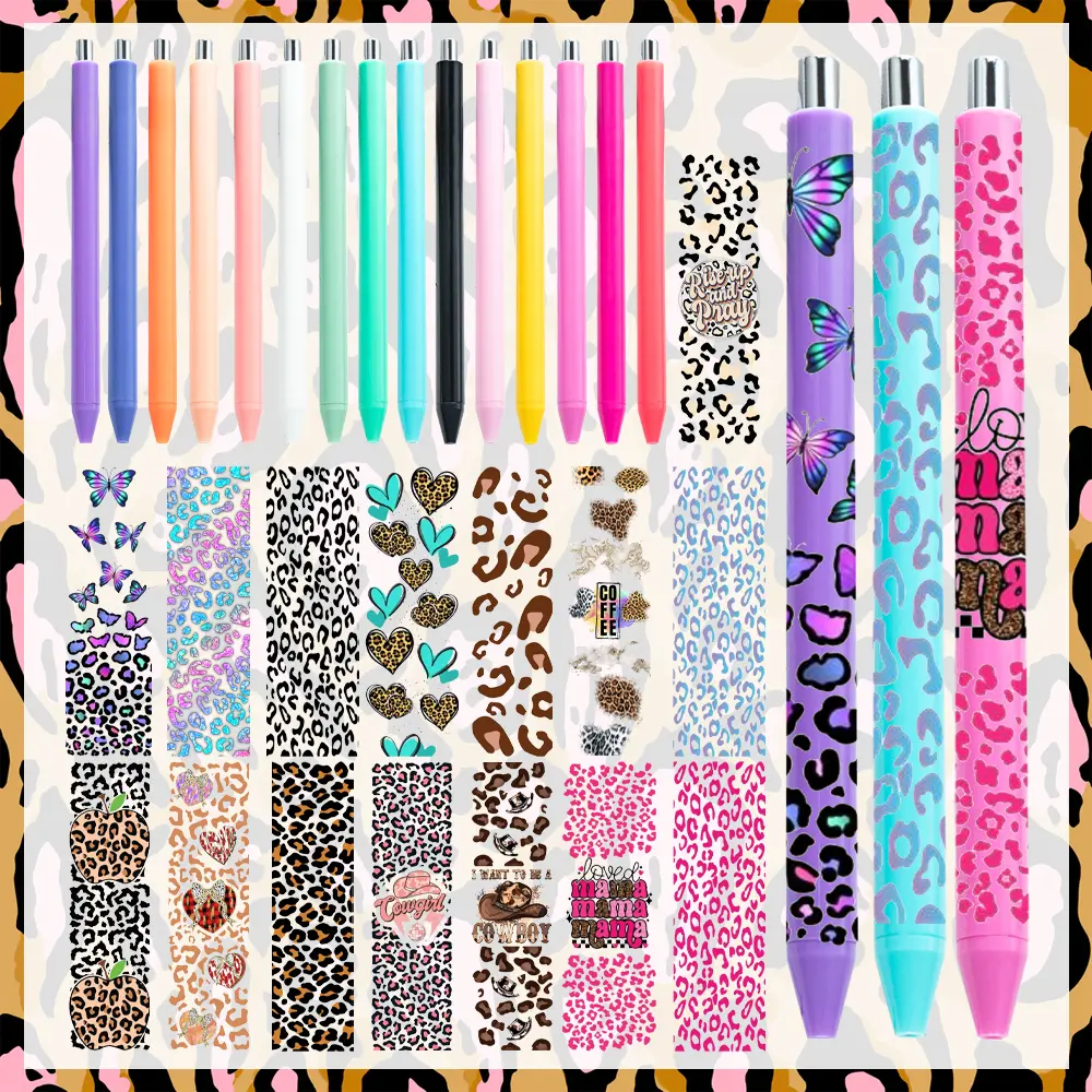 30pcs/ 60pcs Leopard UV DTF Pen Wraps And Ballpoint Pen Set, Cute Leopard Pens for Students Teacher Supplies Gift Office Back to School