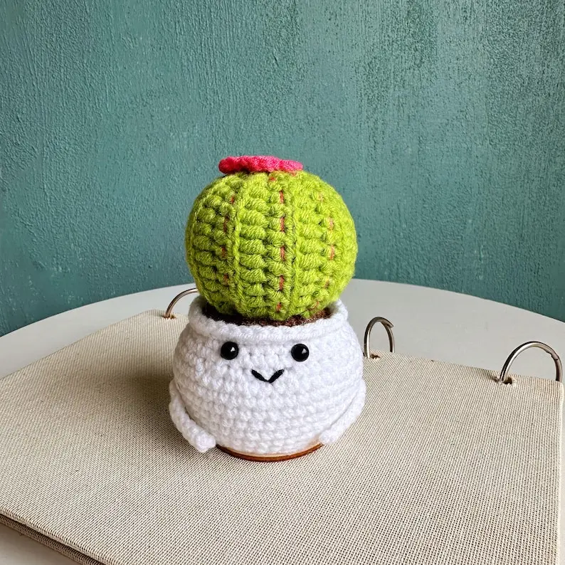 Cute Crochet cactus in pot, Handmade flower Ornament home decor, desk decoration, Knited plant, Get Well, Cheer Up, Birthday Graduation Gift