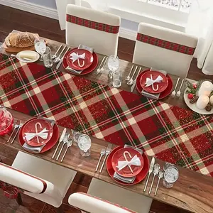 Christmas Glitter Plaid Table Runner, Festive Dining Decor, Dining Table Centerpiece, Elegant Home Decoration, All-Season Party Accessory