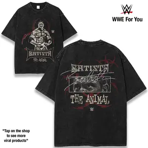 Batista The Animal Washed T-Shirt Wrestling Shirt WWE Fans WWE Tee Menswear Cotton Crewneck Premium American Made Acid Washed 100% Cotton