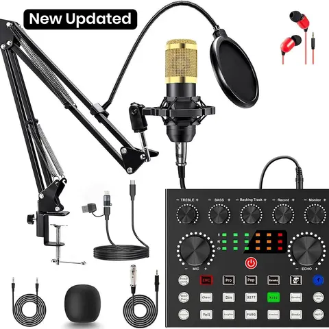 ZealSound V8S Podcast Equipment Bundle for phones/iphone/ipad/camera/Laptop/tablet/pc, BM-800 Condenser with Voice Changer, Recording Studio Package - Podcast Microphone Bundle for Streaming/Live Broadcast/YouTube Recording Live Broadcasting