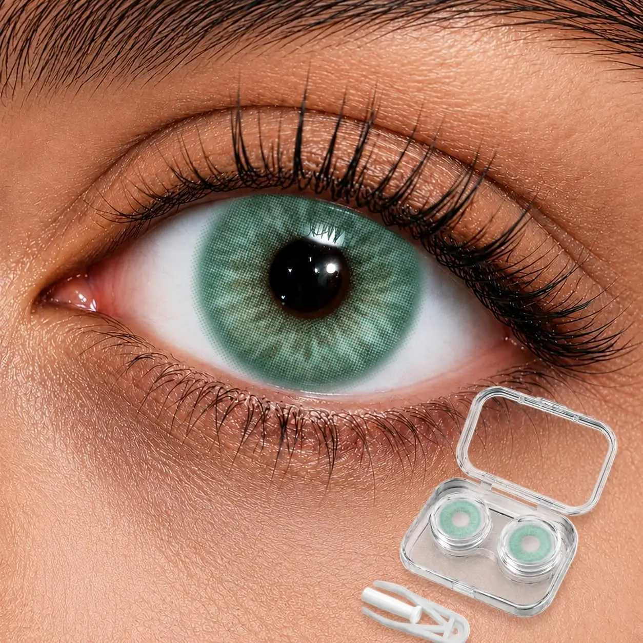 Contact Lens Storage Case Set, Travel Contact Cosmetic Lens Organizer Leakproof Lens Storage for Cosmetic Accessories.(Light green)