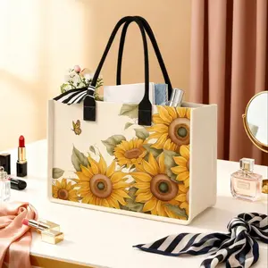 Sunflower Print Large Capacity Storage Bag, Super Size Organizer, Durable Handle, Space Saving Multi-Purpose, Ideal for School, Travel, Shopping, Reusable Bags