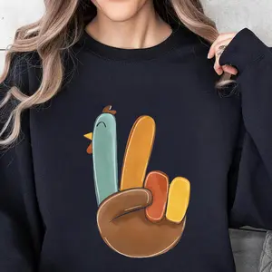 Plus Size Women's Pullover Sweatshirt with Chicken & Gesture Print Casual Style for Fall Winter Season