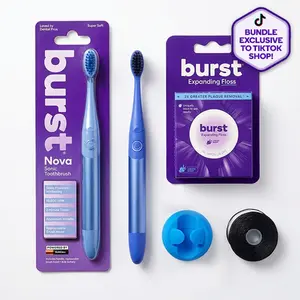 Blue Haze Nova Sonic Toothbrush Bundle- Includes AAA Battery Sonic Toothbrush,  Wall Mount, Juniper Berry Aroma Black Expanding Floss