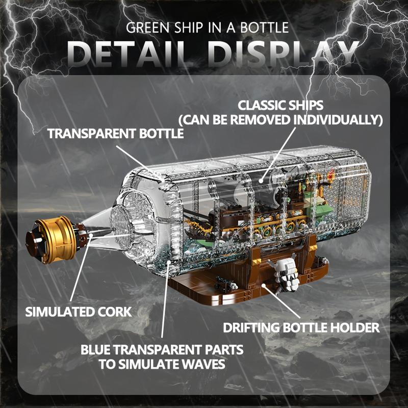 Green Pirate Ship In A Bottle Building Block Sets For Adults 2499pcs  Detachable Bottle Design Unique Home Decor With Stand Ideal Birthday Gifts