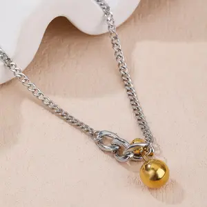 Fashionable, Elegant, Creative Buckle Chain with Different Round Beads, Women's Stainless Steel Pendant Necklace, Daily Matching, Gift Accessories