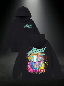 Themed Pullover Hoodie, Alani Colorful Splash "ADDICT" Hoodie - Sweatshirt, Women's Graphic Sweatshirt, Cute Fall Outfit, Casual Streetwear Gift, Gift For Women, Gift For Girl Friend, Full Size, Full Color Comfy Cotton