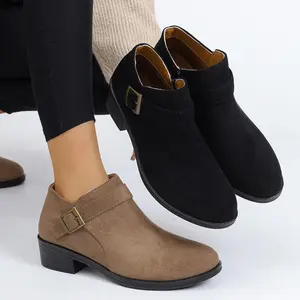 Women's Ankle Boots Low Chunky Stacked Heel Comfortable Round Toe booties with Side Zipper Shoes