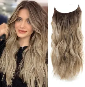 Invisible Wire Hair Extensions with Transparent Wire Adjustable Size 2 Secure Clips Long Wavy Curly Secret Synthetic Hairpieces