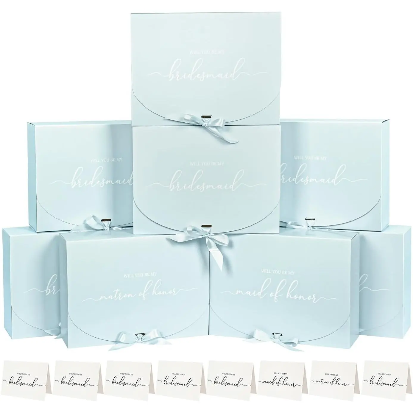 8Pack Bridesmaid Proposal Box with Bridesmaid Cards, Bridesmaid Boxes with Ribbon, Maid Matron of  Proposal Box, Boxes for Bridesmaid Proposal, Bridesmaid Proposal Gifts (Blue)