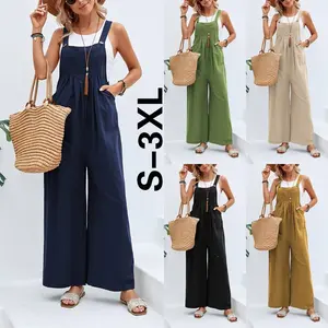 VVZ 2026 Women's Casual Wide Leg Overalls Sleeveless Adjustable Strap Jumpsuit with Pockets for Vacation, Streetwear & Everyday Wear