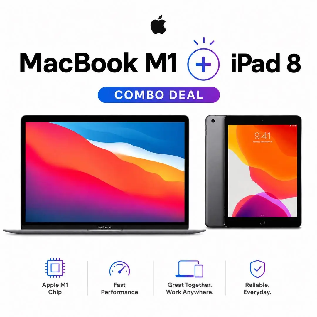 Refurbished Apple MacBook Air 13.3" (2020) M1 [16GB RAM] + iPad 8th Gen [Good Condition] with 1 Year Warranty