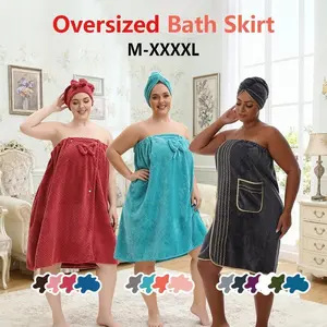 Oversized Women??s Bath Skirts Set - Absorbent Soft Robe & Hair Towel, Multiple Styles, Size M-XXXXL for Home, Bath & Sauna
