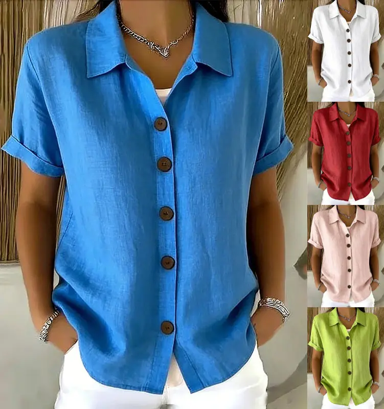 Women’s Casual Short Sleeve Button Down Shirt, Lightweight Collared Blouse Tops for Summer Vacation, Beach Trips, Workwear & Everyday Outfits