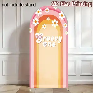 Rainbow Daisy Flower Girls Groovy Birthday Party Arch Covers Stretchy Backdrop, Pink Stripes Retro 60s 70s Design, Perfect for Girls Kids Baby Shower First Birthday Party Photo Backdrop, Decorative Banners, Party Decorations Banners