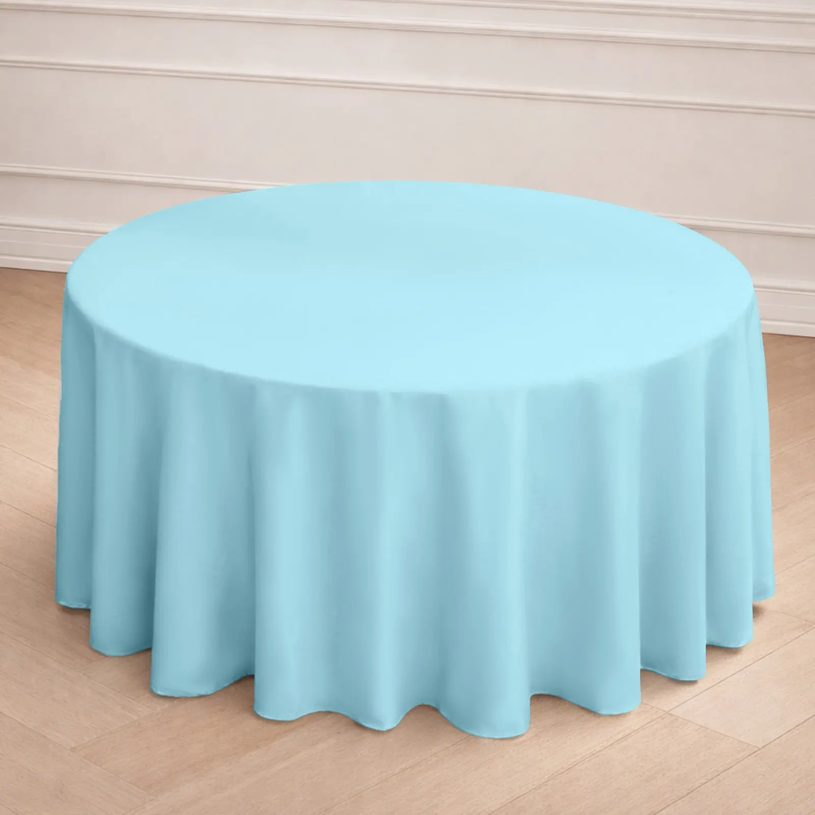 120" Round Seamless Polyester Tablecloth - Light Blue, Wrinkle-Free, Machine Washable Outdoor/Indoor Table Cover for Birthday, Anniversaries, Hotels