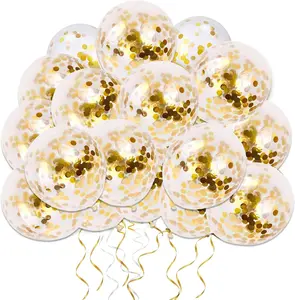 50pcs Gold Confetti Latex Balloons, 12 inch Gold Balloons with Golden Paper Dots for Graduation Wedding Birthday Baby Shower Party Decorations Set Thick Pump Gift