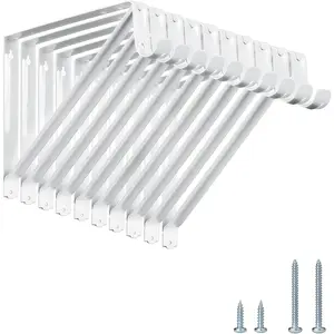 10 Pack Heavy Duty Wall Mounted 11 x 9.45 Inch White Closet Shelf & Rod Brackets with Rod Support