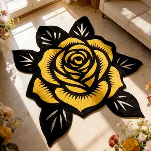 Creative Rose Pattern Carpet, Floral Pattern Rug, Minimalist Design, Foldable and Easy to Clean, Suitable for Living Room, Bedroom, Sofa, Restaurant