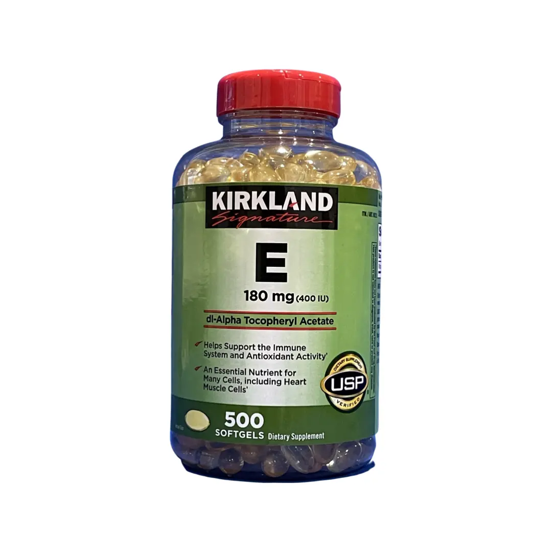 Kirkland Signature Vitamin E 180 mg 500 Softgels for Immune Support Antioxidant Health Essential Nutrient for Heart & Nerve Cells