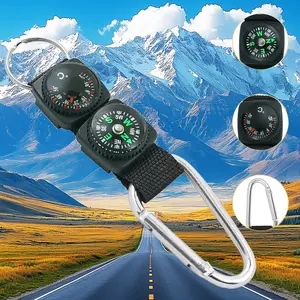 Compass Thermometer Keychain 3-In-1 Creative Outdoor Camping Hiking Adventure Handsome Factory Direct Tactical Compass High-Quality Durable Precise Compass Small Gift, Without Battery