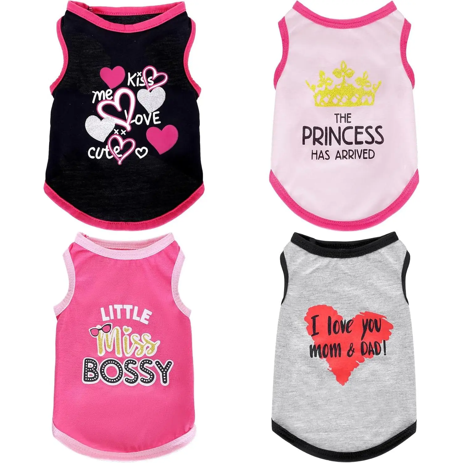 4 Pack  Shirts Summer Printed Puppy Clothes Cute Sleeveless Pet T Shirts  Clothes for Small Medium Dogs Cats Girl(S)