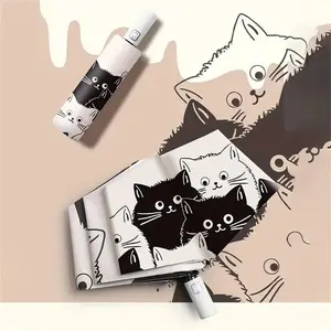 Cartoon Cat Pattern Foldable Umbrella with UV Protection, Lightweight and Durable, Perfect for Daily Use for Men and Women