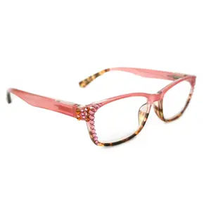 Desiree, (Bling) Women Reading Glasses W (Light Rose, Cooper) Genuine European Crystals +1.5 ..+6 Square  High Strength NY Fifth Avenue