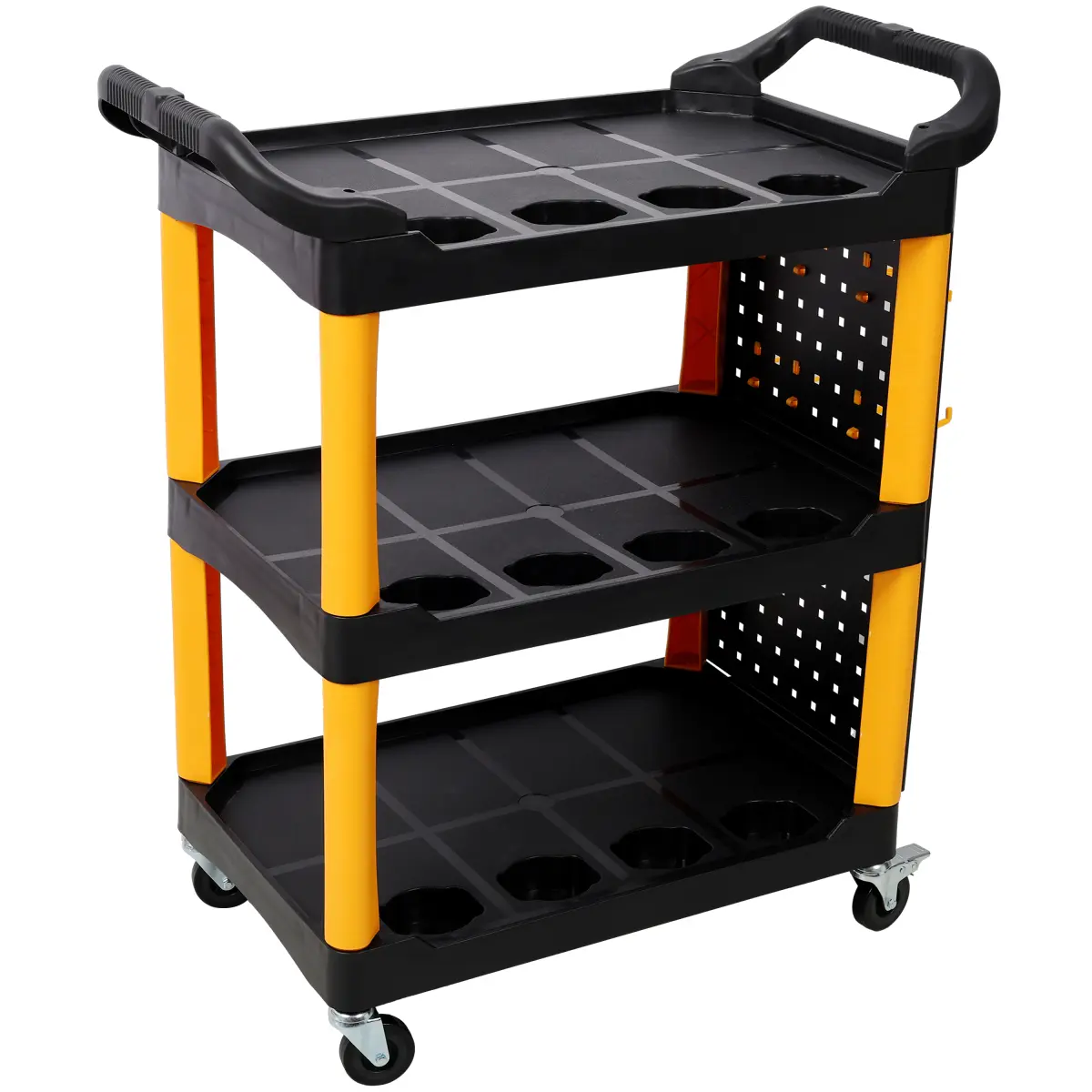 3 Tier Rolling Auto Detail Cart With Wheels,With Panel & Hook,for Detailers Garage, Workshop, Repair Shop, Storage Tool, Yellow&Black Organiser Plastic