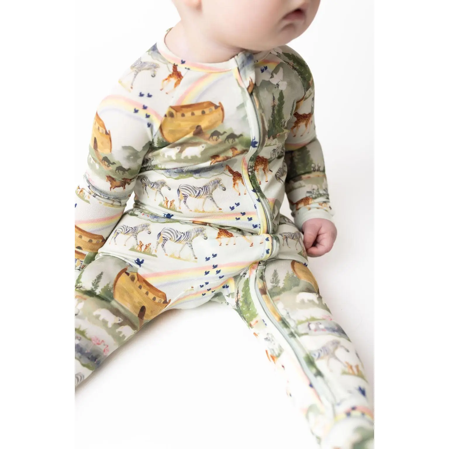 Noah's Ark Tiny Revival Baby Zipper Pajamas Sleepers–Hypoallergenic, Newborn to Toddler, Tencel Modal, Soft–Bible Clothing