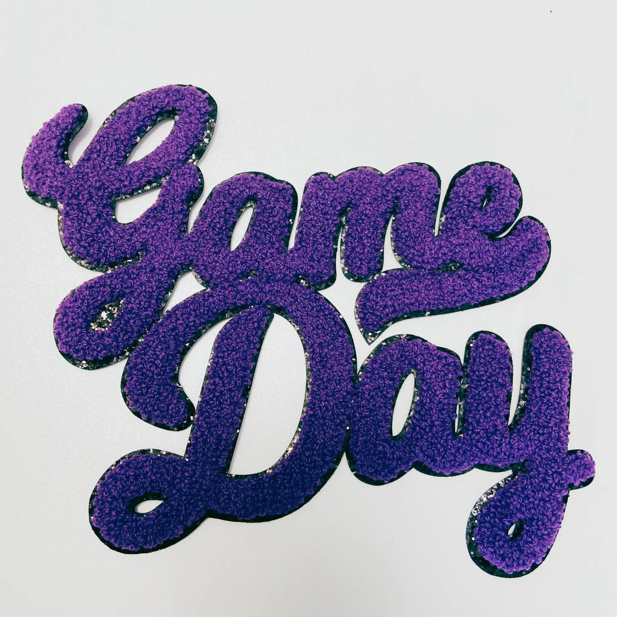 10.5” x 8.5" GAME DAY script in PURPLE - Chenille Patch
