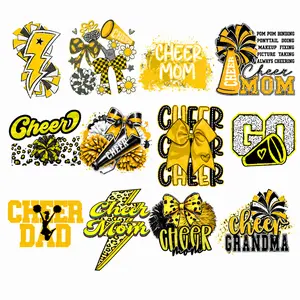 Gangsheet Kings Cheer Gangsheet Yellow DTF Transfers 12 Full Size Pre Made Cheer Mom Dad Grandma Designs 22x60 Ready To Press Fast Shipping