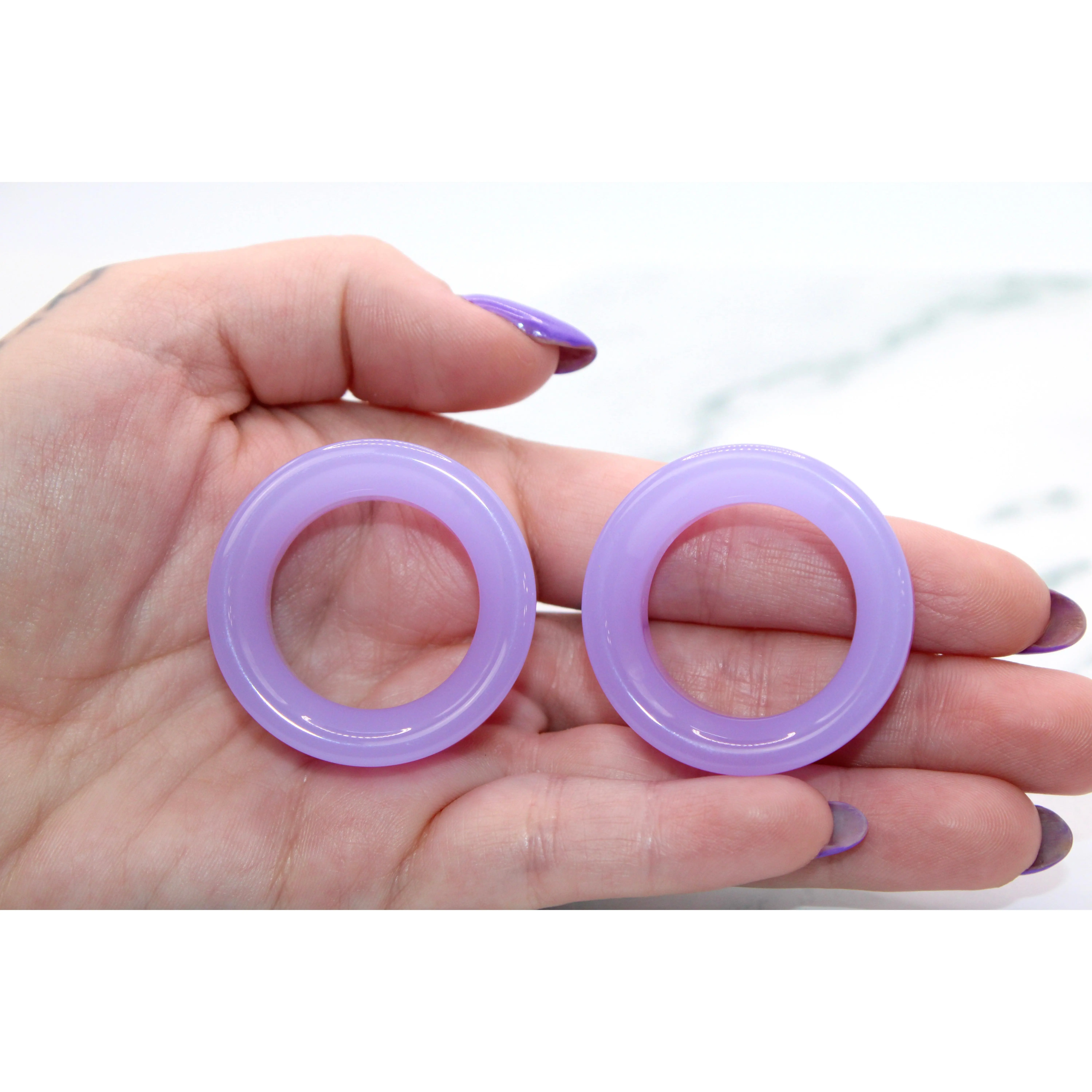 Violet Opalite Double Flare Tunnel Plug Gauges Pair - Body-Safe Glass Piercing Jewelry, Statement Accessories, Ethereal Look, Glossy Smooth Surface, Subtle Iridescence, 6mm-51mm Sizes