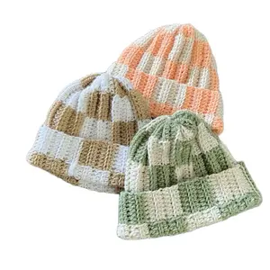 Handmade crochet checkerboard beanie