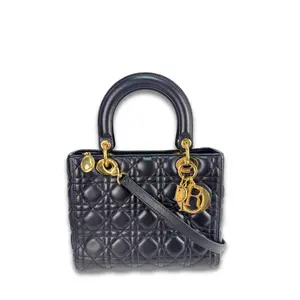Pre-owned Dior Leather Shoulder Bags Medium Black Lady Dior