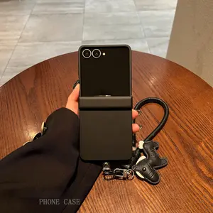 Hinged Soft-Touch Obsidian Black 3D DIY Heart + Matching Heart Charm Flip Foldable Anti-Drop Protective Case for Samsung Galaxy Z Flip 7 FE / Z Flip 7 / Z Flip 6 / Z Flip 5