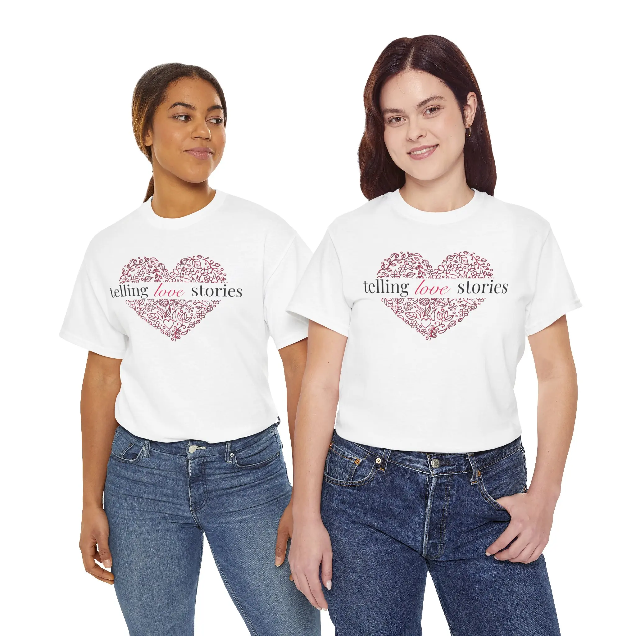 Telling Love Stories T-Shirt - Romantic Floral Heart