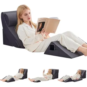 Bed Wedge Pillow Set for After Surgery, Orthopedic Wedge Pillows for Sleeping, Back, Neck and Leg Pain Relief, Adjustable Memory Foam Support Pillows for Acid Reflux, GERD & Snoring, Grey