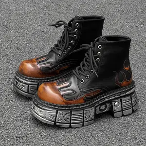 Men's Shoes New Stylish Punk Style Thick Sole Height-Increasing Lace-Up Versatile Men's Boots 561212-J Footwear