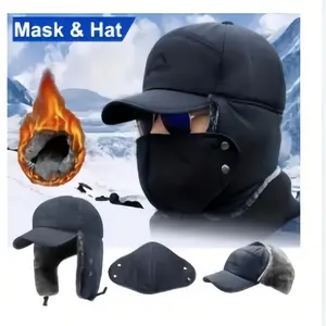 Men's Windproof Warm Baseball Cap with Detachable Mask, Foldable Ear Protection, Ideal for Outdoor Activities in Autumn Winter Seasons