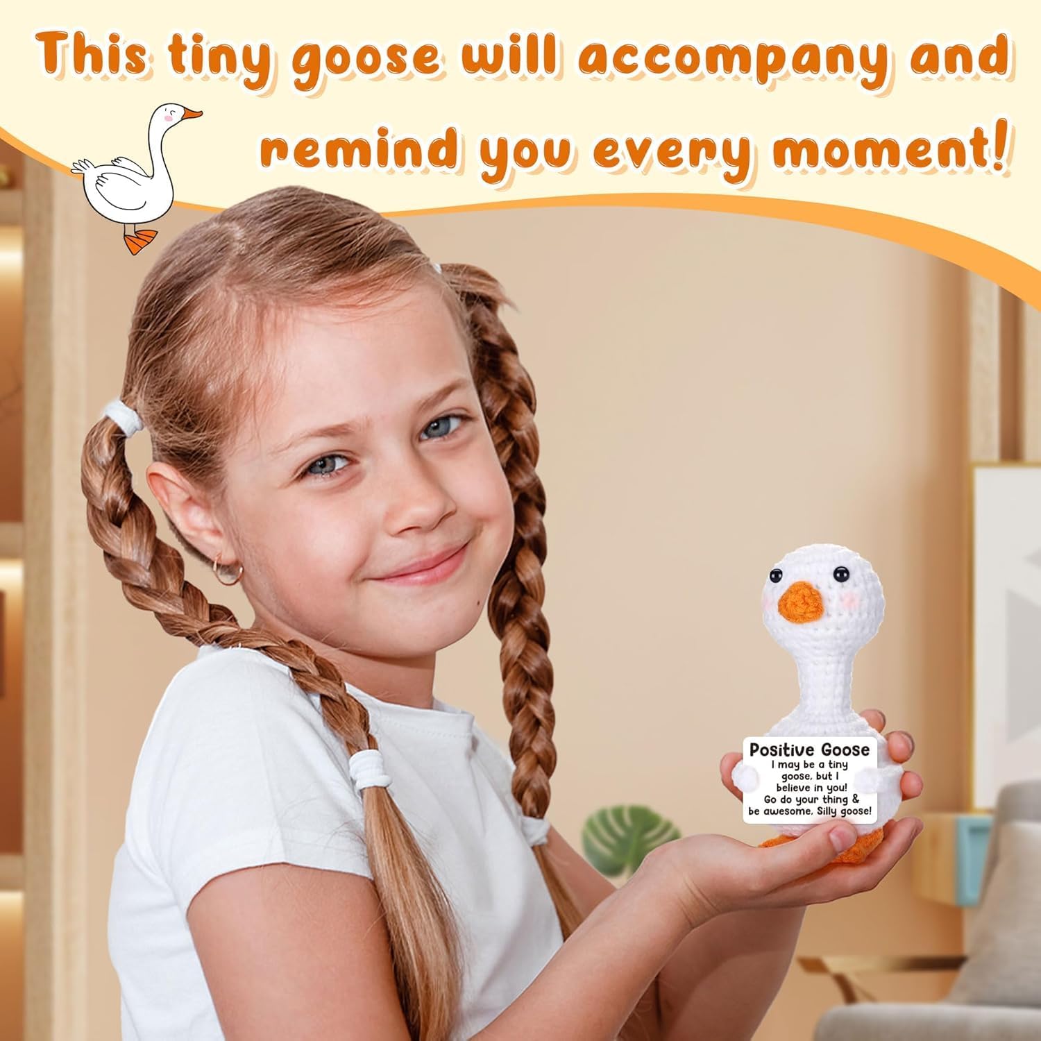 Mini Goose Easter Basket Stuffers for Teens Girls Women Crochet Positive Goose Emotional Cheer Support Easter Gifts for Kids Birthday Graduation Gift for Her College Nurse Friend Bestie Coworker