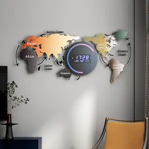 Homary Modern 29.1" Acrylic World Map Wall Clock with Plug-In LED Display Homary Modern 29.1" Acrylic World Map Wall Clock with Plug-In LED Display