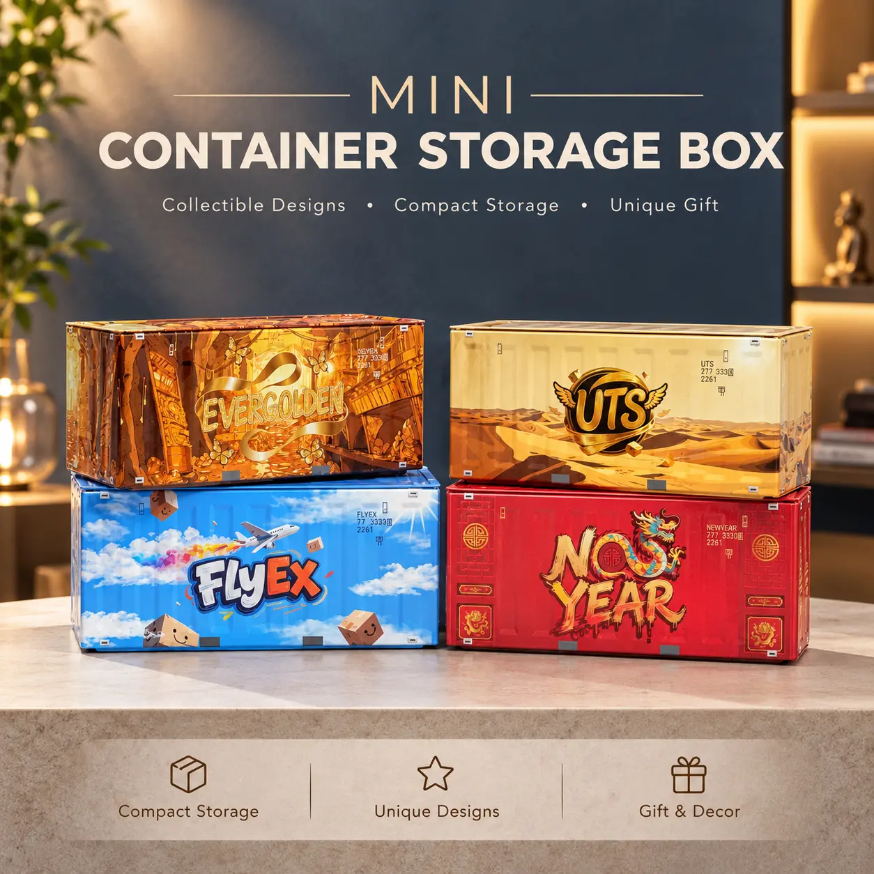 [Custom Design] Small Alloy Shipping Container Box, Mini Metal Storage Organizer with Detachable Lid, Unique Gift for Collectors