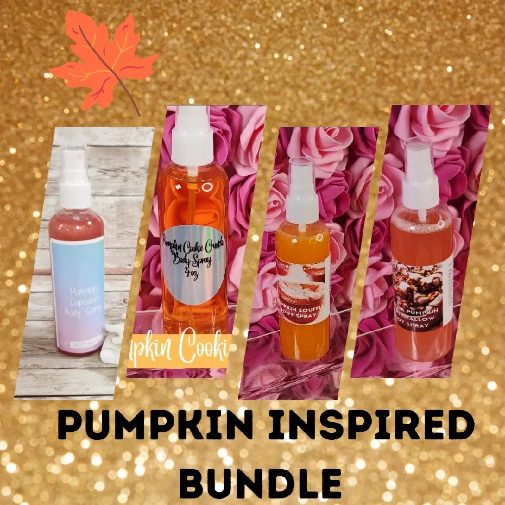 Pumpkin Inspired Body Mist Bundle. Set of 4 Moisturizing Body & Hair Sprays. Handmade Alcohol Free Hair Mist - Refreshing Fragrance for Dry Skin. Pumpkin Souffle, Pumpkin Cupcake, Pumpkin Caramel Crunch, Vanilla Pumpkin Marshmallow