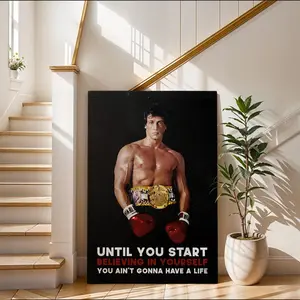 Rocky Balboa Motivational Canvas Wall Art, Inspirational Boxing Quote Print, Pop Art Style Decor for Gym Office, Sylvester Stallone Poster